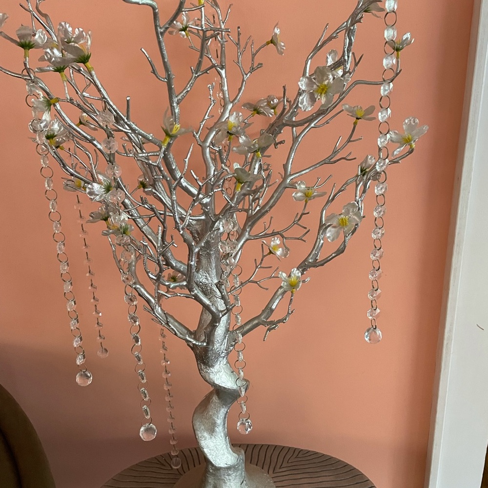 silver branch crystal decor